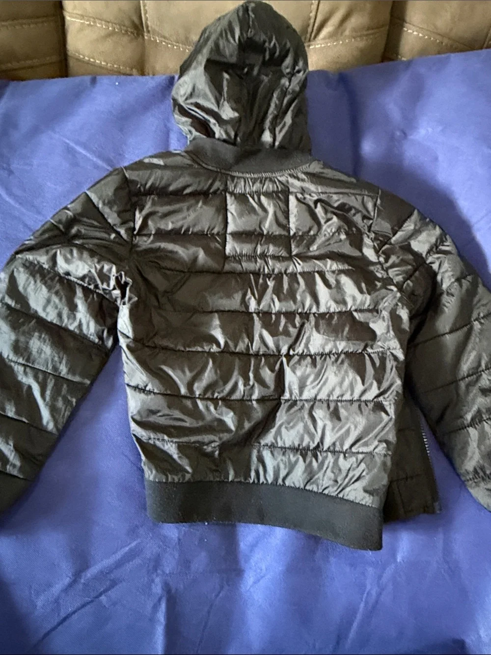 Justice Black Quilted Hooded Zip Jacket with Logo Pocket Trim